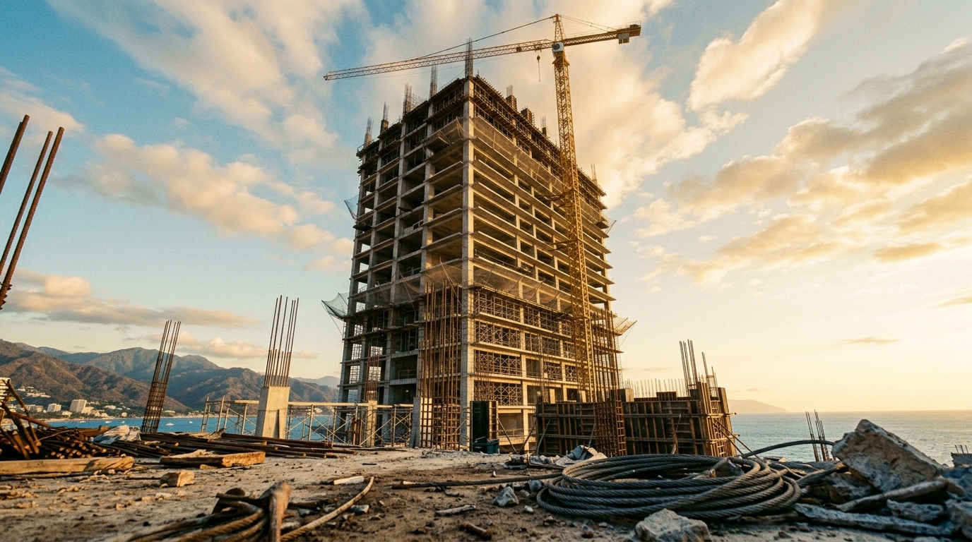 Oceanfront condominium tower under construction in Puerto Vallarta